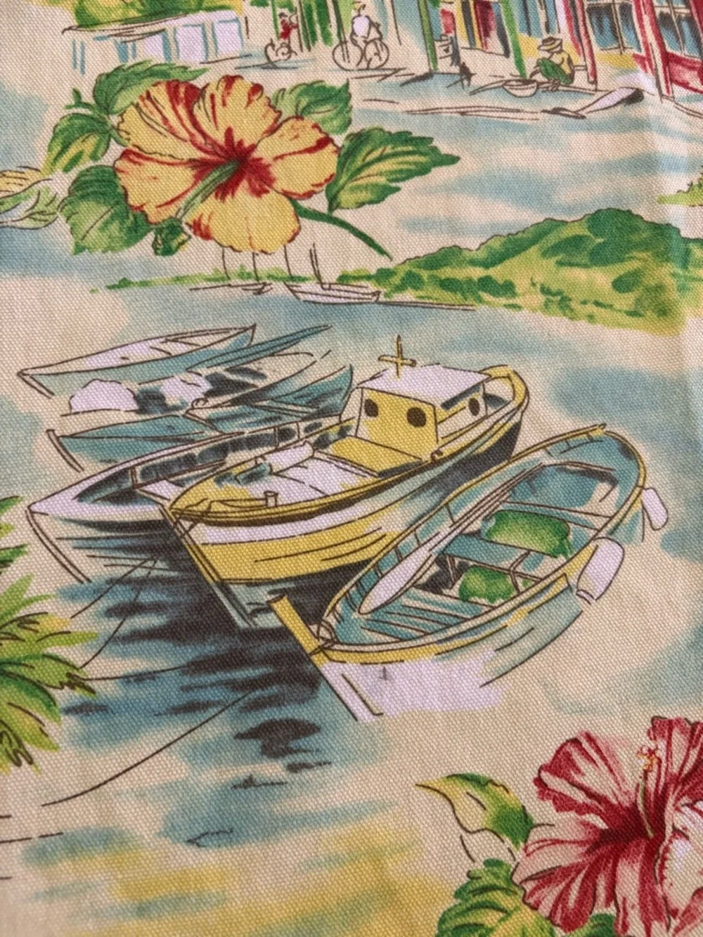 Waverly Tropical Shower Curtain 70x70 Boats Hibiscus Coastal